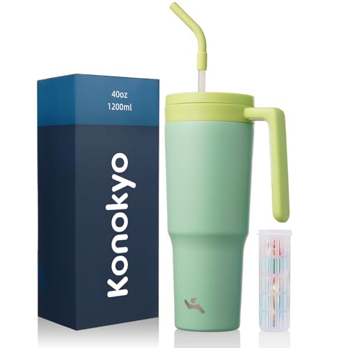 Image of Konokyo 40 oz Tumbler with Handle and Straw, Insulated Water Bottle