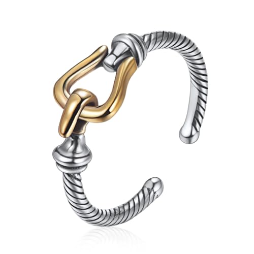 ChicSilver Retro Cuban Link Chain/Criss Cross Rings 925 Sterling Silver and Brass Oxidized Ring Open Adjustable Rings for Women(with Gift Box)