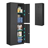 SONGMICS Aktenschrank, Mehrzweckschrank, Büroschrank, mit 4 Türen und 5 Ebenen, 40 x 60 x 180 cm, 2 Schlösser, verstellbare Ablagen, Aufbewahrungsschrank aus Stahl, Mattschwarz OMC017BD01