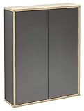 FACKELMANN Doppel-Hängeschrank Finn/Badschrank mit Push-to-Open/Maße (B x H x T): ca. 60 x 75 x 20,5 cm/Schrank fürs Bad mit 2 Türen/Korpus: Schwarz/Front: Schwarz/Rahmendekor: Braun hell