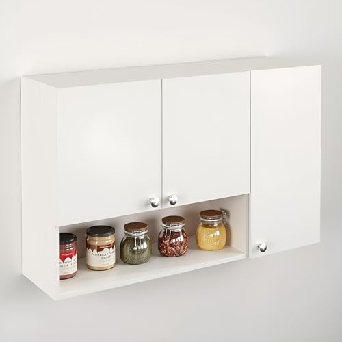 Image of FURNEASER Diana Wall Mounted Kitchen Cabinet with Doors & Open Shelves | Engineered Wood Wall Storage Cabinet for Kitchen, Dining Room & Utility | Modern Wall Organizer
