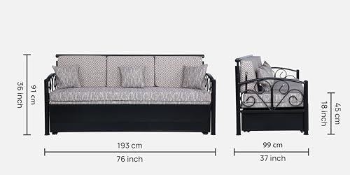 Image of 3 Seater Metal Sofa Cum Bed with Hydraulic Storage | Sofa Set for Living Room, Bedroom, Guest Room| King Size Convertible Sofa Bed | Comfortable Seating Sofa MultiGrey & Black