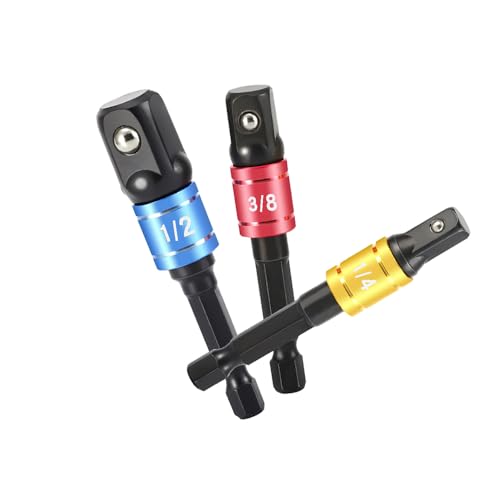 QUNNIE Jeu d'adaptateurs de clé à douille, 1/4, 3/8, 1/2, adaptateur à six pans creux pour perceuse à percussion, tournevis sans fil et visseuse à percussion, noir