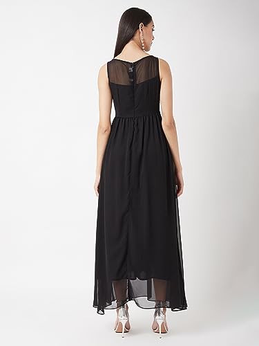 Image of Miss Chase Women's Round Neck Sleeve Embellished Fit Flare Maxi Dress