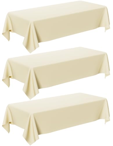 Image of Oigco Ivory Tablecloth - 3 Pack 54 inch x 108 inch Rectangle Disposable Cream Tablecloth, Beige Waterproof Plastic Table Cover for Party, Holiday & Gathering Use