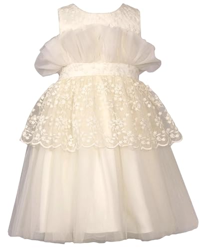 Bonnie Jean Girls 12M-16 Embroidered Lace Winter Ivory Holiday Dress