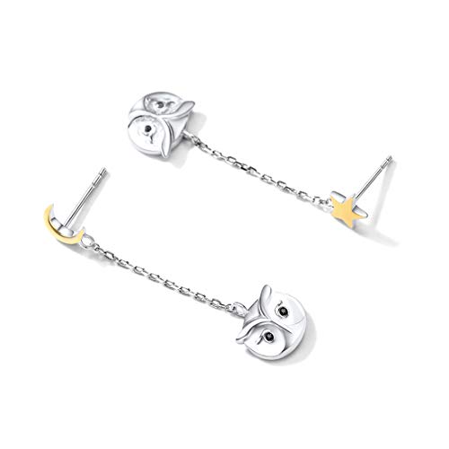 Women Chic Dangle Earrings Sterling Silver & 18K Gold Crescent Moon Star Animal Owl Drop Earrings #TOP1