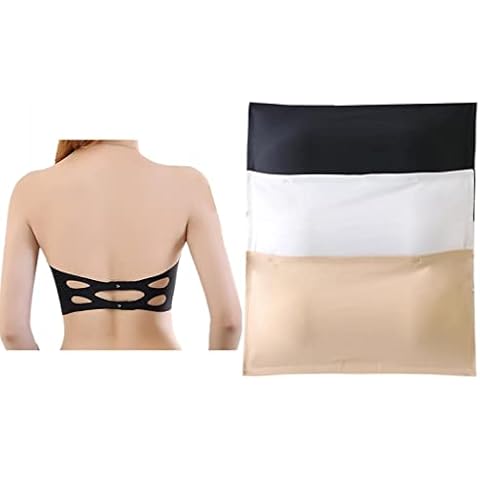 SamHeng Women's Strapless Tube Bandeau Removable Padded 3 Pack Bra, Black+white+beige, One Size Cover