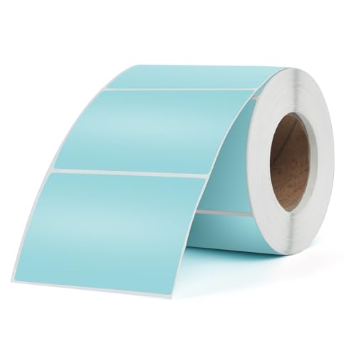 FINDAT Blau Etiketten 76 x 50 mm Vinyl Rolle Selbstklebende Thermo-Aufkleber Wasserdichtes Rechteck Drucker Etiketten für Büro DIY Design Barcode Versand 500 Stück