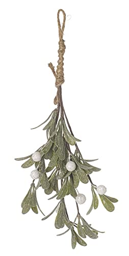 Heaven Sends Artificial Frosted Green CHRISTMAS MISTLETOE Hanging Bunch Decoration with Sparkly White BERRIES & Leaves - 27 cm