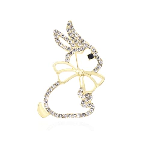 Image of Cute Rabbit Brooch Pin for Women Fashion Crystal Bunny Lapel Pin Easter Holiday Party Accessories