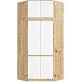 Armario esquinero con altillo AKORD S100 Roble Artisan 100 cm con 6 puertas y 9 estantes acabado en Blanco 100x50x234 cm