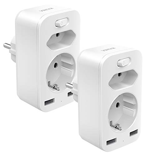 VINTAR 2PC USB Steckdose mit Schalter, 4-in-1 Steckdosenadapter, 2 Steckdosen (4000W) mit 2 USB Ladegerät (2.4A), Mehrfachstecker für Steckdose mit USB, Mehrfachsteckdose USB mit Kindersicherung Cover