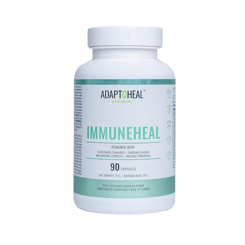 Adaptoheal Immuneheal – Suplemento Potenciador del Sistema Inmune con Schisandra Chinensis, Ginseng y Extracto de Hongos – Vegano, Sin Gluten ni Lácteos (90 Cápsulas)