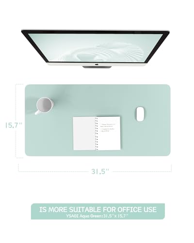 Image of YSAGi Non-Slip Leather Desk Pad, Waterproof Laptop Computer Desk Keyboard Mat, Table Protector Blotter Mat, Large Mouse Pad for Office /Work /Home /Decor(Mint Green, 31.5 inch x 15.7 inch)