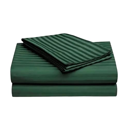 Image of Sofrito Bed Sheet Glace Cotton Striped - 300 TC - Super King (108 inchx108 inch) - with 2 Pillow Cover | Ideal for Hospitals, Clinics, Hostels, PGs, Hotels & Guest Houses | Emerald Green