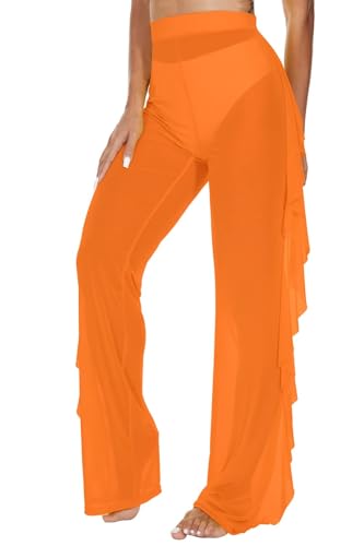 Image of Jumppmile Women's Ruffle Sheer Mesh Swimwear Bikini Cover Up Pants See Through