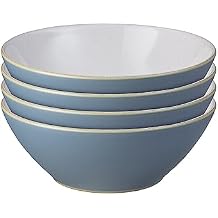 Denby - Impression Blue Cereal Bowls Set of 4 - Dishwasher Microwave Safe Crockery - Ceramic Stoneware Tableware Soup Bowls