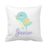 Kembilove Cojín Infantil Personalizado – Almohada Bebe Guardería Personalizado con el Nombre – Regalos para Bebes – Regalos Personalizados Diseño Pájaro Azul