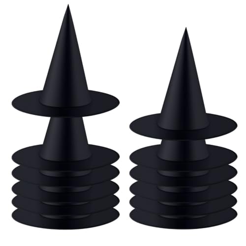 PINKPIN 12 PCS Halloween Witch Hats, Black Hanging Witch Hat, Witch Costume Accessories Witches Hats Indoor Outdoor Halloween Decorations for Home Yard Porch Ceiling