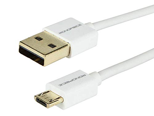 Monoprice Premium USB to Micro-B/Micro USB Charge & Sync Cable 6ft- White w/Gold Plated Connectors for Android, Samsung, HTC, Nokia, Sony and More