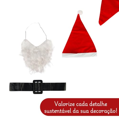 Fantasia Completa de Papai Noel em Feltro | Tamanho Único com Blusão, Calça, Gorro, Cinto e Barba |
