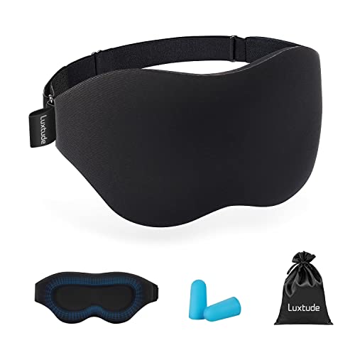 Luxtude 3D Sleeping Mask for Men and Women, 100% Light Blocking Eye Mask, Soft and Comfortable Silk Sleeping Glasses for Women, for Travel, Naps, Blindfold for Sleeping, Sleeping Mask, Black Cover