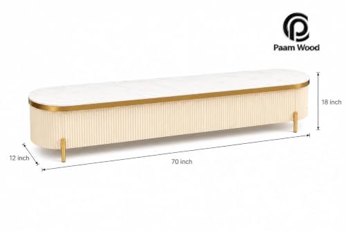 Image of Mazzo Modern TV Unit /Console - 70 inchx12 inchx18 inch White Marble Top with Golden Acrylic, Waterproof Plywood & Charcoal Louvers - Media Cabinet | Modern TV Stand Console Without Storage (Ivory)