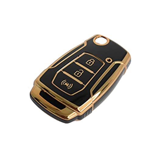 Image of TPU Car Key Cover Black & Golden Compatible for Mahindra XUV300, Alturas G4 (Mahindra, 3 Button Flip Key)