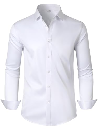 Ficovis Men's Dress Shirts Button Down Long Sleeve Business White L - image 1