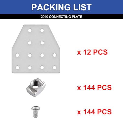 Image of 12pcs 2040 T Corner Bracket Joining Plate T Slotted Accessories 12-Hole 2040 Hardware Connector 2040 with T Nuts and Screws Silver