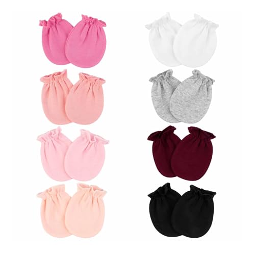 VelvetGlow 8 paires de gants pour bébé unisexes, gants anti-rayures en coton pour nouveaux-nés, essentiels pour garçons et filles de 0 à 6 mois