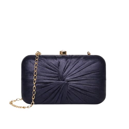 Women's Clutch Black PU Knot Detail with Detachable Chain Strap-image-26