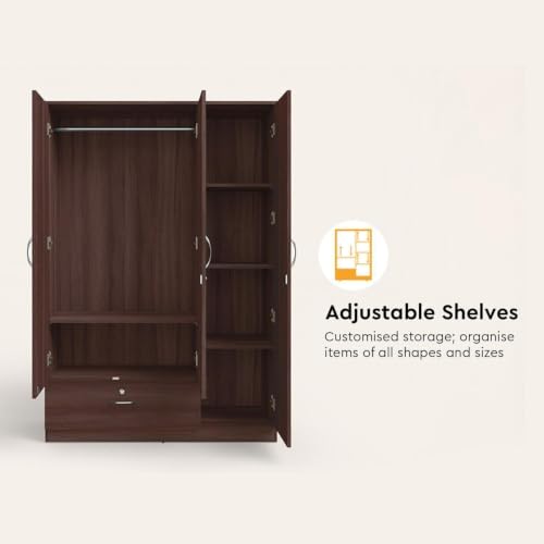 Image of Interio by Godrej EWA Engineered Wood King Bed and 3-Door Wardrobe Set (Finish Color - Brown, Knock Down)