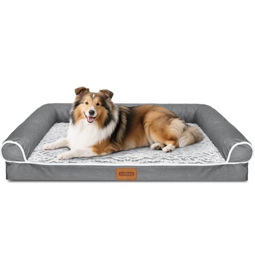 Nobleza Cama Ortopedica para Perros Extra Grande 106x76x20cm, Colchon Perro Lavable con Espuma Viscoelástica, Sofá Perro Desmontable, Color Gris