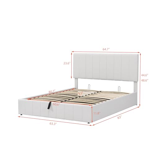 Harper & Bright Designs Queen Size Upholstered Bed with Tufted Headboard and Gas Lift up Storage, Platform Bed Frame with Storage Underneath, Wooden Platform Bed with Hydraulic Storage System, White