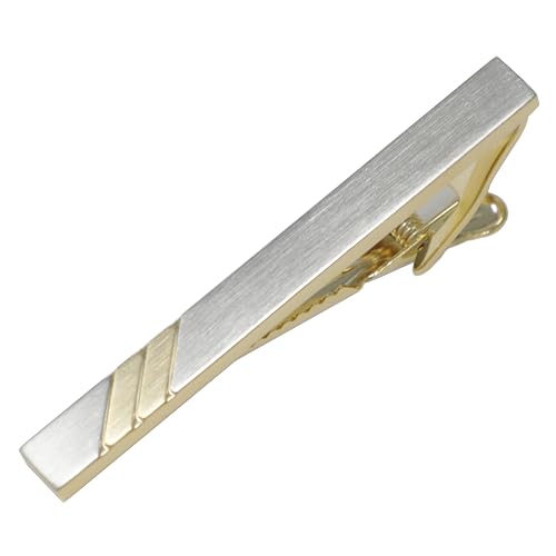 Classic Bi-tone Gold-Silver Plating Tie Clips With Gift Box Men Fashion Tie bar (Stripe)