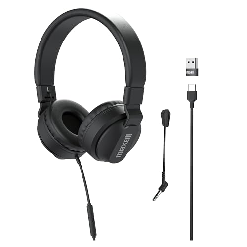 Image of Maxell USB-C Wired Headphones, Detachable Boom Mic, Reversible | Detachable boom mic for calls, removable for music-only use - reversible USB-C plug, ideal for classrooms