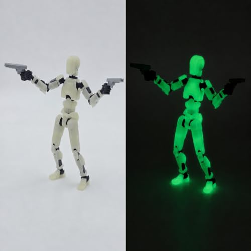 Image of Glow in Dark Dummy13 Fully Articulated Action Figure | 3D Printed Robot Assembly Kit | 5.4 Inch Tall Poseable Collectible Model | Dynamic Poses | DIY Display Figure | Made in India (Green)