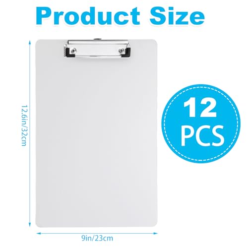 EATHEATY 12 Pack Plastic Clipboards 12.6 x 9 inch Transparent Hardboard Office Whiteboard Clipboard with Low Profile Metal Clip, Memo Clipboards for Classroom Office School Supplies