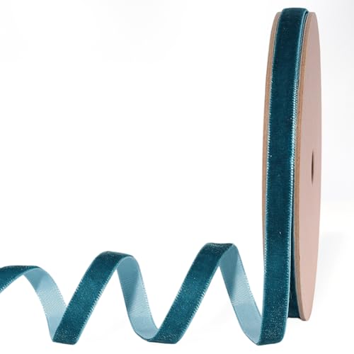 LaRibbons Teal Blue Thin Velvet Ribbon, 3/8" Wide for Gift Wrapping Crafts by LaRibbons - Used condition - US$10.22