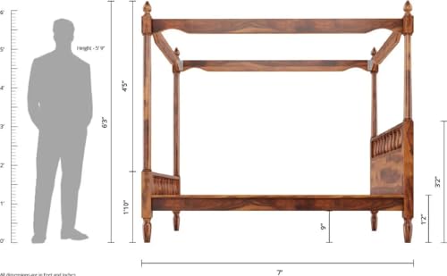 Image of Solid Sheesham Wood Poster Bed Without Storage Wooden Double Bed for Bedroom Living Room Home (Honey, King Size (72 x 78 Inches))