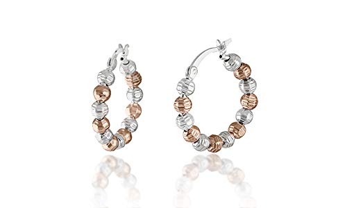 ARGENTO REALE 925 Sterling Silver Beaded Hoop Earrings, Tricolor Hoop Earrings For Women, 25MM 3 Color Hoop Earring