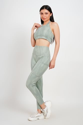 Image of SSoShHub Tights Top High Waist Stretchable Gym Tights and CropTop Bra Gym wear /Active Wear Tights Yoga Pants Zumba /Dance Womens Workout Tights and Top Stretchable Workout set