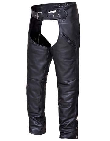 UNIK Men's Deep Pocket Adjustable Buffalo Leather Motorcycle Chaps - Black