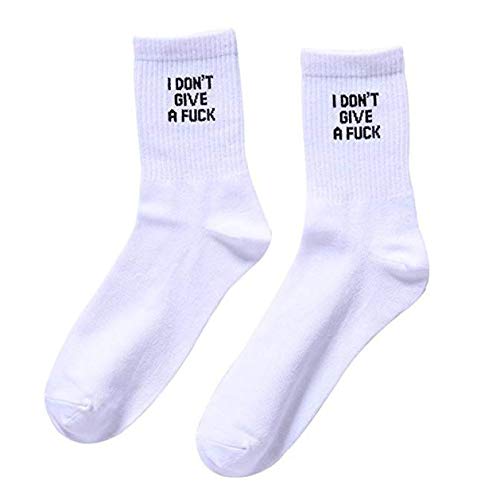 Techwills 1 Paar Unisex Cool Letter Print Baumwollsocken Weiß Herren Damen (# I Don't Give A Fuck)
