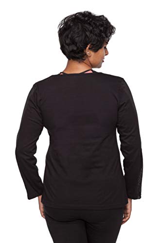 Image of Uhane Women's Yoga and Gym Cotton Work-Out Deep Round Loose Fit Full-Sleeve T-Shirt (Black) Long Sleeves Top for Sports and Fitness