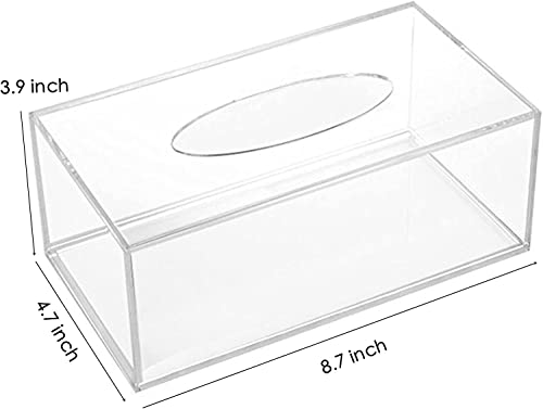 2PCS Acrylic Tissue Box Holder, Clear Napkin Tissue Boxes Modern Simple Desktop Facial Tissue Case Paper Dispenser for Bathroom Bedroom Home Farmhouse Office Hotel Car- 8.8 x 3.5 x 4.8 Inch by Zoipolo - Image 2