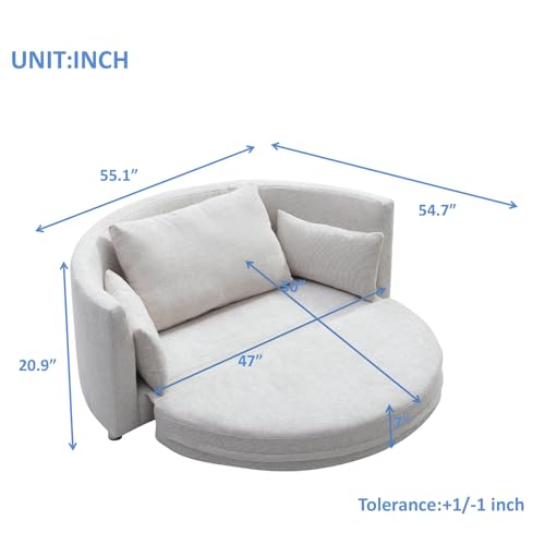 Exzlfa UPHOLSTERED FLOOR SOFA BED Oversized Round Foldable Sofa Sleeper Chair Bed， Fold Out Lazy Floor Recliner Convertible Two Layer Upholstered Wide Seat Couch thumb #2