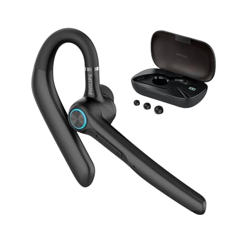 Philips Bluetooth Earpiece, Wireless Bluetooth Headset with Mic, 400mah Charging Case with LED Display, All-Day Extended Talktime, Built-in mic for Hands-Free Calling, Designed for Trucker, Work